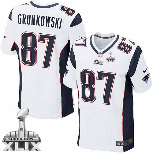 Men's Elite Rob Gronkowski Super Bowl XLIX Nike Jersey White Road - #87 NFL New England Patriots